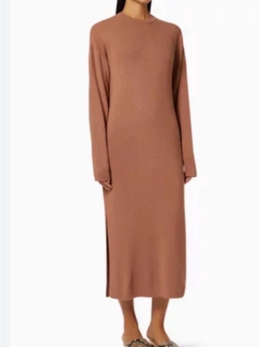 Anine Bing Long Sleeve Knit Maxi Dress in Mauve Brown-Small